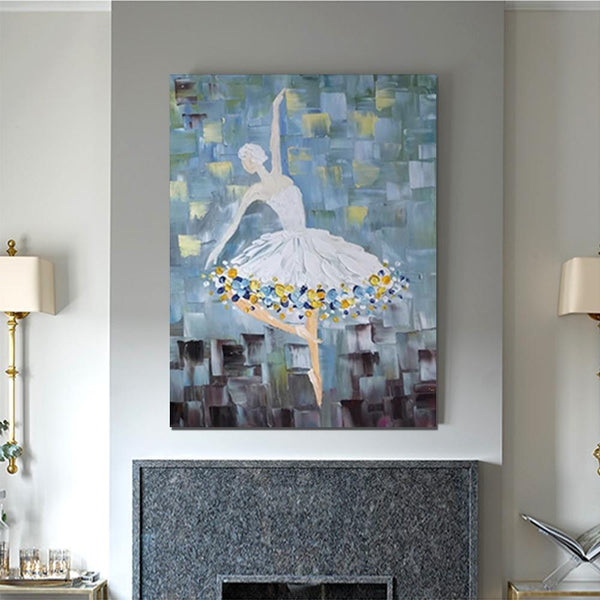 Ballet Dancer Painting, Large Painting for Bedroom, Modern Contemporary Artwork, Heavy Texture Acrylic Painting-Art Painting Canvas