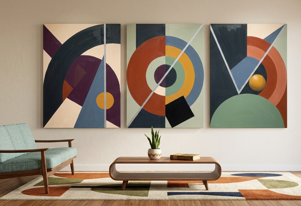 Large Group Paintings for Living Room, Multi Panel Canvas Artwork, Geometric Modern Paintings, Original Abstract Art-Art Painting Canvas