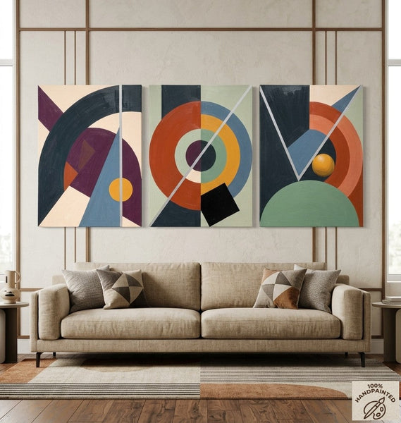 Large Group Paintings for Living Room, Multi Panel Canvas Artwork, Geometric Modern Paintings, Original Abstract Art-Art Painting Canvas