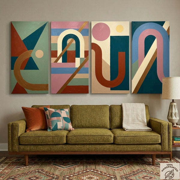 Hand Painted Canvas Art, Multi Panel Wall Painting, Modern Contemporary Paintings, Geometric Abstract Paintings-Art Painting Canvas