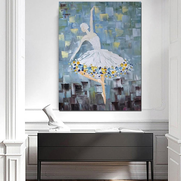 Ballet Dancer Painting, Large Painting for Bedroom, Modern Contemporary Artwork, Heavy Texture Acrylic Painting-Art Painting Canvas