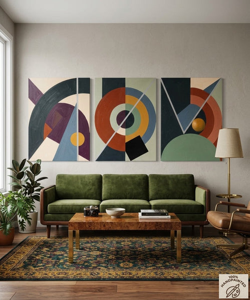 Large Group Paintings for Living Room, Multi Panel Canvas Artwork, Geometric Modern Paintings, Original Abstract Art-Art Painting Canvas