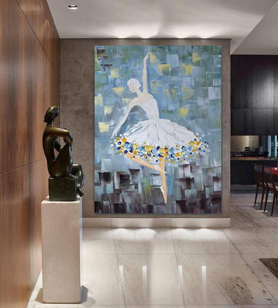 Ballet Dancer Painting, Large Painting for Bedroom, Modern Contemporary Artwork, Heavy Texture Acrylic Painting-Art Painting Canvas