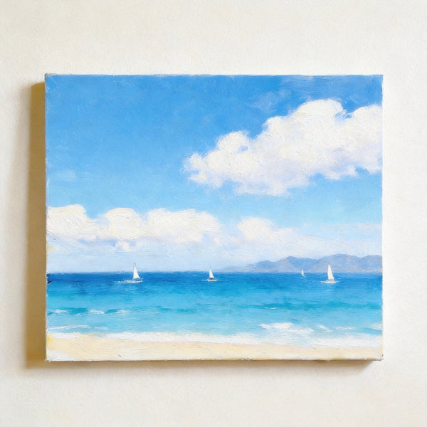 Hand Painted Canvas Art, Original Seascape Paintings, Impressions of a Sunny Seaside Day, Original Oil Paintings, Buy Small Artwork Online, Small Canvas Wall Art Paintings-Art Painting Canvas