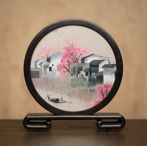 Traditional Chinese Suzhou Embroidery Ornament, Premium Souvenir, Exclusive Business Present Panda Embroidered Decor, Unique Birthday Gift-Art Painting Canvas