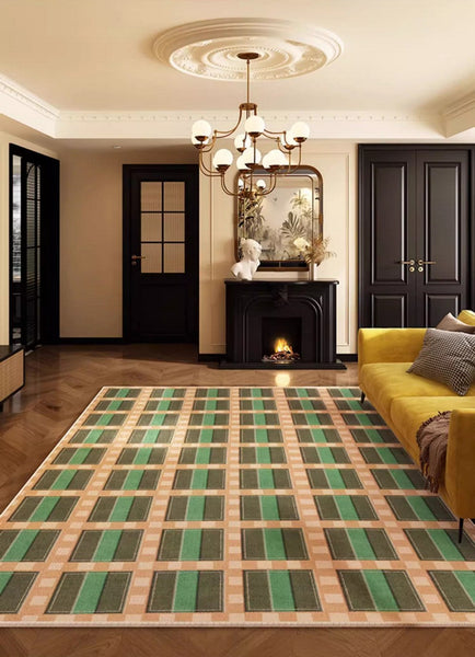 Large Area Rugs for Office, Green Modern Rugs for Living Room, Bedroom Modern Floor Rugs, Mid Century Rugs for Dining Room-Art Painting Canvas