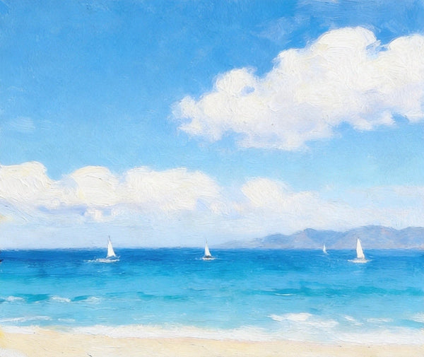 Hand Painted Canvas Art, Original Seascape Paintings, Impressions of a Sunny Seaside Day, Original Oil Paintings, Buy Small Artwork Online, Small Canvas Wall Art Paintings-Art Painting Canvas