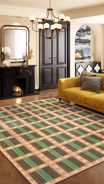 Large Area Rugs for Office, Green Modern Rugs for Living Room, Bedroom Modern Floor Rugs, Mid Century Rugs for Dining Room-Art Painting Canvas