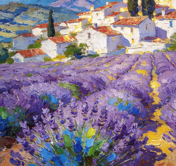 Small Original Paintings, Lavender Fields Under a Cloudy Sky, A Provencal Landscape, Impasto Paintings, Small Oil Paintings, Small Wall Paintings, Landscape Artwork Canvas Paintings-Art Painting Canvas