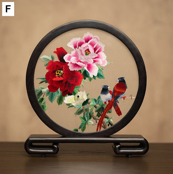 Exclusive Business Present, Flower and Bird Embroidered Decor, Unique Birthday Gift, Traditional Chinese Suzhou Embroidery Ornament, Premium Souvenir-Art Painting Canvas