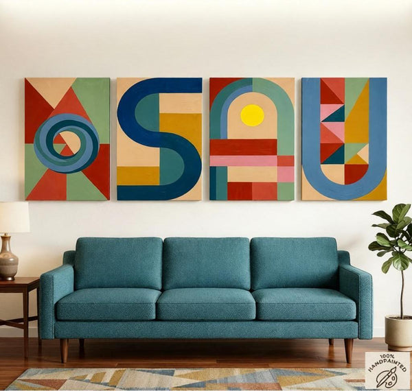 Colorful Abstact Art, Original Canvas Wall Art for Bedroom, Geometric Modern Painting