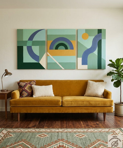 Large Group Paintings for Living Room, Multi Panel Canvas Artwork, Geometric Modern Paintings, Original Abstract Art-Art Painting Canvas