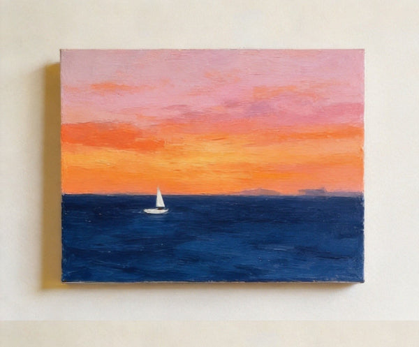 Quiet Evening Seaview, Hand Painted Canvas Art, Small Canvas Artwork, Original Seascape Paintings, Original Oil Paintings, Buy Small Paintings Online-Art Painting Canvas
