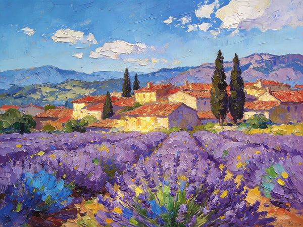 Small Wall Paintings, Provençal Village with Lavender and Cypress, On Canvas Small Paintings, Original Wall Art Paintings, Original Artwork Small Paintings, Small Landscape Paintings, Impasto Artwork-Art Painting Canvas