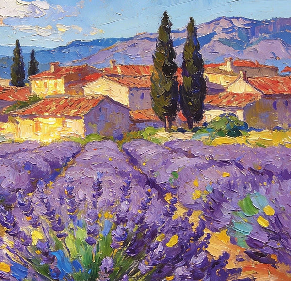 Small Wall Paintings, Provençal Village with Lavender and Cypress, On Canvas Small Paintings, Original Wall Art Paintings, Original Artwork Small Paintings, Small Landscape Paintings, Impasto Artwork-Art Painting Canvas