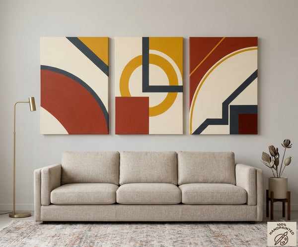 Multi Panel Group Paintings for Bedroom, Large Canvas Artwork, Geometric Modern Paintings, Original Abstract Art-Art Painting Canvas