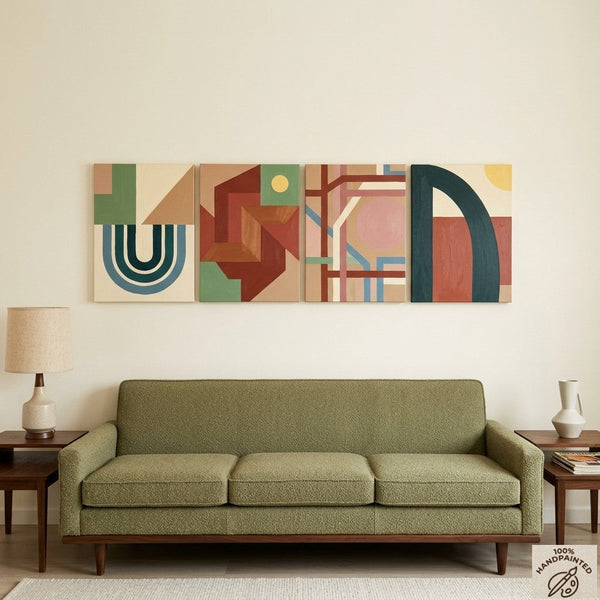 Modern Wall Art for Bedroom, Abstract Geometric Art, Multi Panel Canvas Paintings, Original Acrylic Art