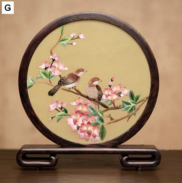 Exclusive Business Present, Flower and Bird Embroidered Decor, Unique Birthday Gift, Traditional Chinese Suzhou Embroidery Ornament, Premium Souvenir-Art Painting Canvas