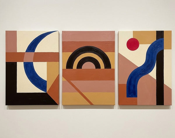 Modern Paintings for Mid Century Dining Room, Geometric Abstract Art, Multi Panel Group Paintings-Art Painting Canvas