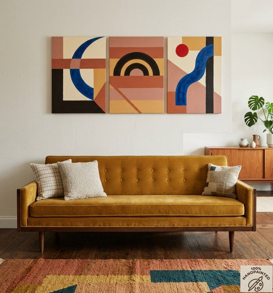 Modern Paintings for Mid Century Dining Room, Geometric Abstract Art, Multi Panel Group Paintings-Art Painting Canvas