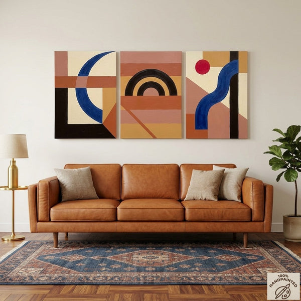 Modern Paintings for Mid Century Dining Room, Geometric Abstract Art, Multi Panel Group Paintings-Art Painting Canvas