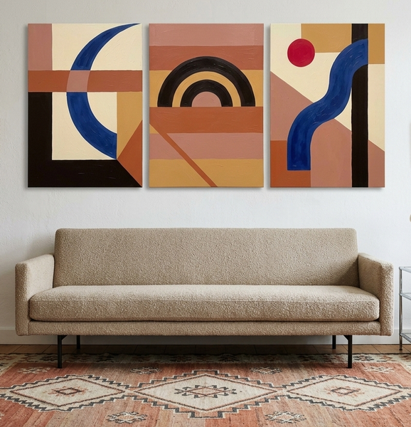 Modern Paintings for Mid Century Dining Room, Geometric Abstract Art, Multi Panel Group Paintings-Art Painting Canvas