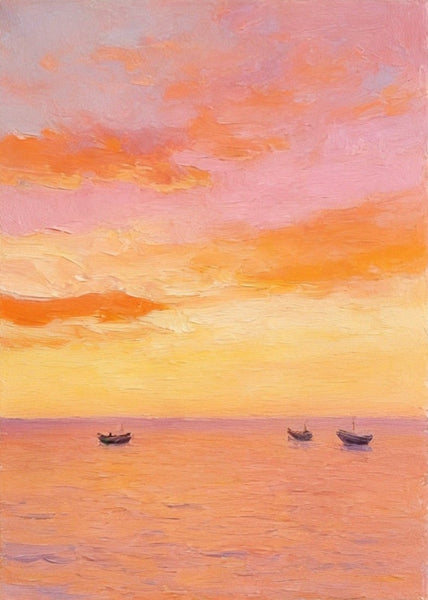 Original Oil Paintings, Hand Painted Canvas Artwork, Sunset Sail on the Horizon, Original Seascape Paintings, Buy Small Paintings Online-Art Painting Canvas