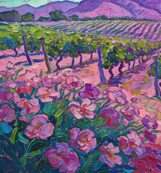 Vineyards at the Foot of the Mountain, Simple Painting Ideas, Landscape Canvas Paintings, Hand Painted Wall Art Paintings, Original Oil Paintings, Small Oil Paintings on Canvas-Art Painting Canvas