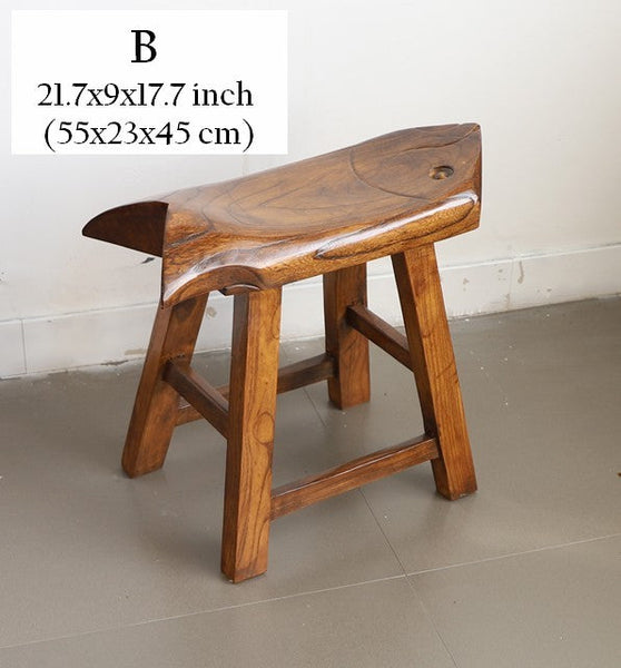 Solid Wood low Stool, Creative Shoe-changing Stool, Handmade Vintage Old Elm Wood Stool, Children's Wooden Stool, Sofa Stool, Dining Table Stool-Art Painting Canvas