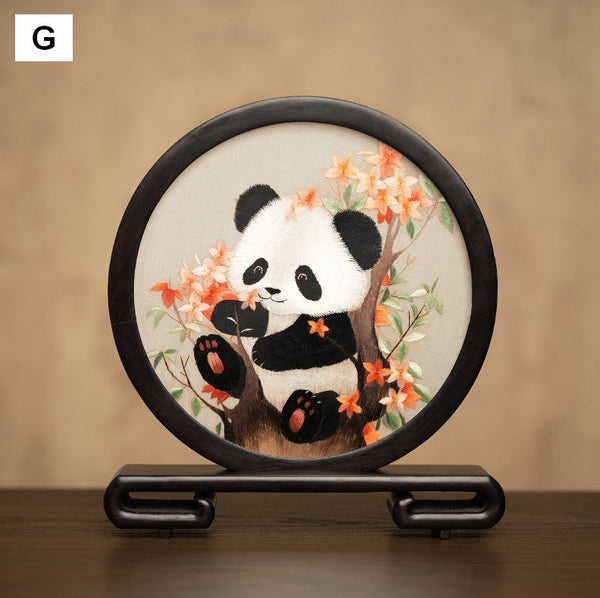 Exclusive Business Present Panda Embroidered Decor, Traditional Chinese Suzhou Embroidery Ornament, Premium Souvenir, Unique Birthday Gift-Art Painting Canvas