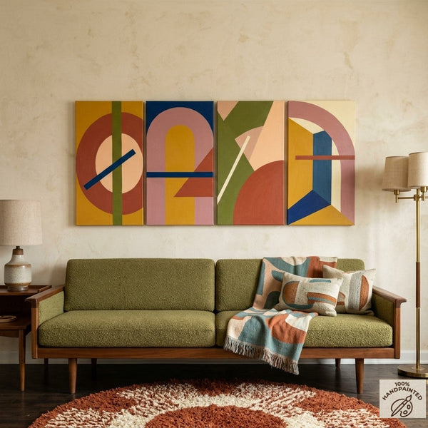 Original Canvas Wall Art for Bedroom, Geometric Modern Paintings, Colorful Abstact Artwork