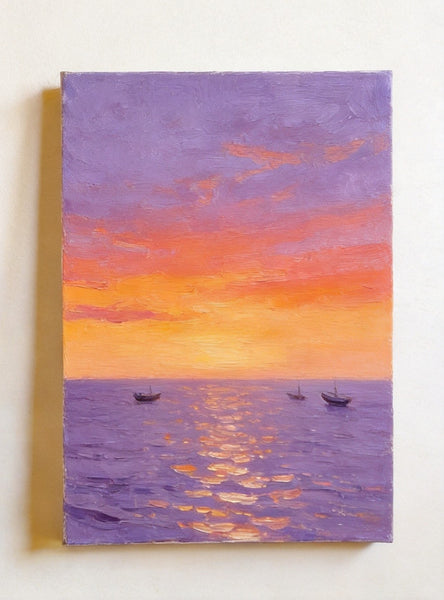 Original Seascape Paintings, Hand Painted Canvas Art, Sunset Sail on the Horizon, Original Oil Paintings, Buy Small Paintings Online, Small Canvas Artwork-Art Painting Canvas