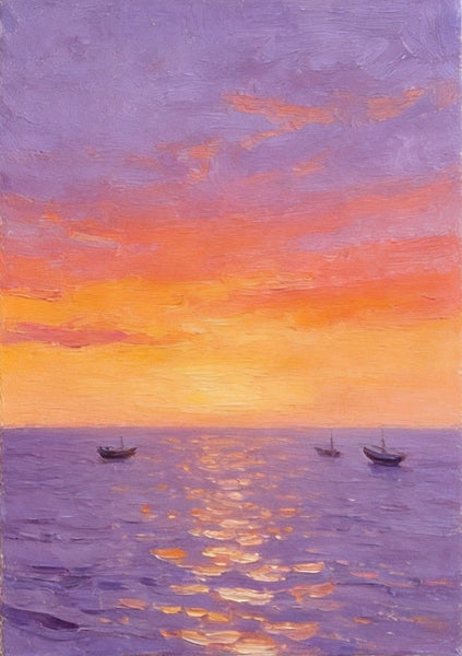 Original Seascape Paintings, Hand Painted Canvas Art, Sunset Sail on the Horizon, Original Oil Paintings, Buy Small Paintings Online, Small Canvas Artwork-Art Painting Canvas