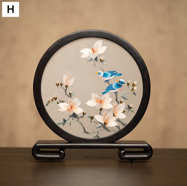 Exclusive Business Present, Flower and Bird Embroidered Decor, Unique Birthday Gift, Traditional Chinese Suzhou Embroidery Ornament, Premium Souvenir-Art Painting Canvas