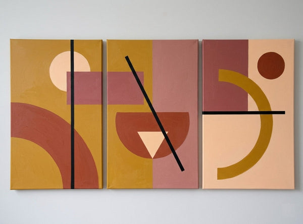 Extra Large Group Paintings for Living Room, Hand Painted Artwork, Geometric Abstract Paintings, Multi Panel Canvas Art-Art Painting Canvas