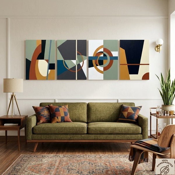 Large Multi Panel Wall Art, Original Acrylic Artwork, Abstract Geometric Art, Modern Canvas Art for Bedroom-Art Painting Canvas