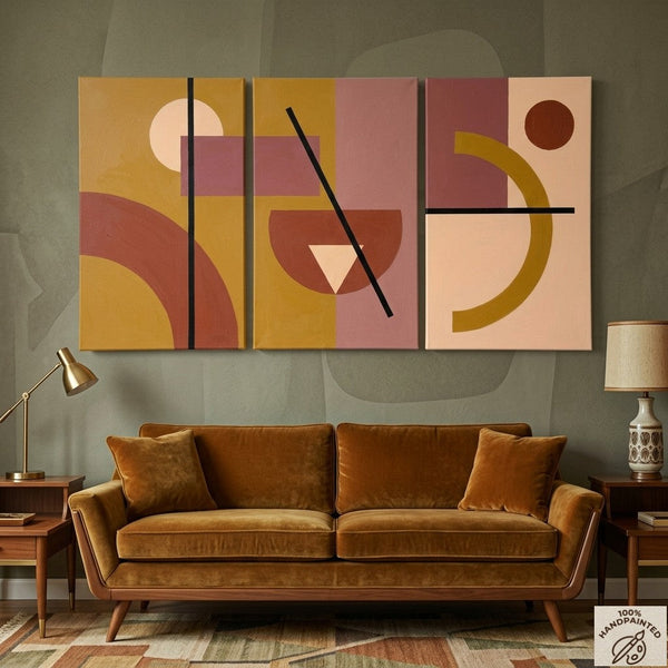 Extra Large Group Paintings for Living Room, Hand Painted Artwork, Geometric Abstract Paintings, Multi Panel Canvas Art-Art Painting Canvas