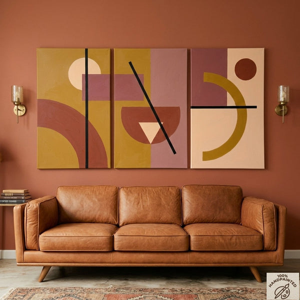 Extra Large Group Paintings for Living Room, Hand Painted Artwork, Geometric Abstract Paintings, Multi Panel Canvas Art-Art Painting Canvas