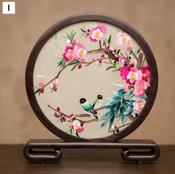 Exclusive Business Present, Flower and Bird Embroidered Decor, Unique Birthday Gift, Traditional Chinese Suzhou Embroidery Ornament, Premium Souvenir-Art Painting Canvas