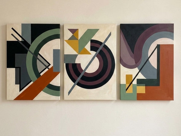 Abstract Group Paintings for Living Room, Original Abstract Art, Multi Panel Canvas Artwork, Geometric Modern Paintings-Art Painting Canvas