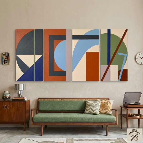 Multi Panel Wall Painting, Hand Painted Canvas Art, Modern Contemporary Paintings, Geometric Abstract Painting-Art Painting Canvas