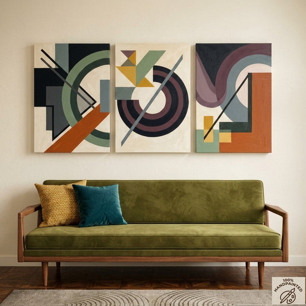 Abstract Group Paintings for Living Room, Original Abstract Art, Multi Panel Canvas Artwork, Geometric Modern Paintings-Art Painting Canvas
