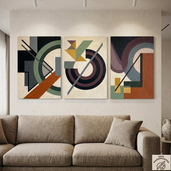 Abstract Group Paintings for Living Room, Original Abstract Art, Multi Panel Canvas Artwork, Geometric Modern Paintings-Art Painting Canvas