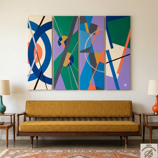 Geometric Abstract Paintings, Modern Contemporary Paintings, Hand Painted Canvas Art, Multi Panel Wall Art Paintings-Art Painting Canvas