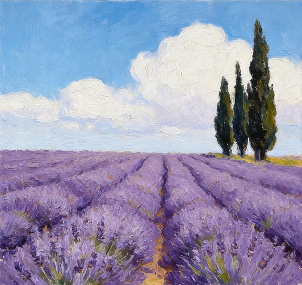 Small Canvas Artwork, Cypress by the Lavender Field, Hand Painted Canvas Art, Original Landscape Paintings, Original Oil Paintings, Buy Small Paintings Online-Art Painting Canvas