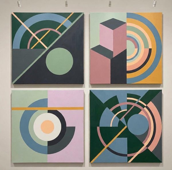 Multi Panel Canvas Paintings, Abstract Geometric Art, Modern Paintings for Living Room-Art Painting Canvas