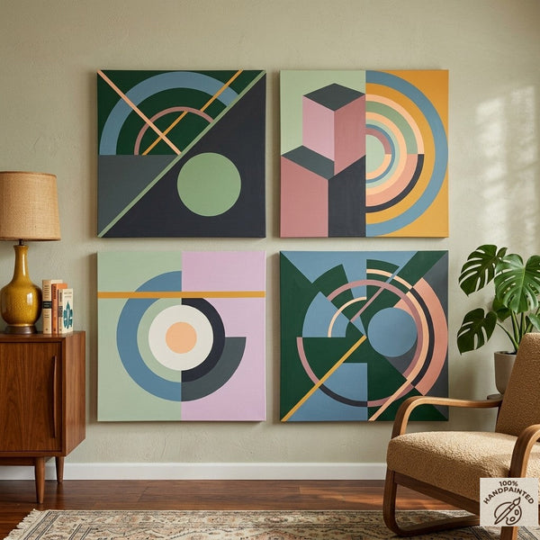 Multi Panel Canvas Paintings, Abstract Geometric Art, Modern Paintings for Living Room-Art Painting Canvas