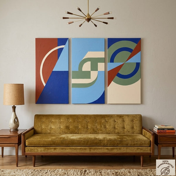 Original Geometric Abstract Paintings, Hand Painted Canvas Art, Multi Panel Wall Painting, Modern Contemporary Paintings-Art Painting Canvas