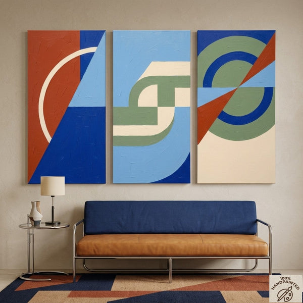 Original Geometric Abstract Paintings, Hand Painted Canvas Art, Multi Panel Wall Painting, Modern Contemporary Paintings-Art Painting Canvas