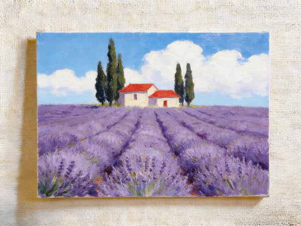 Summer Lavender Days, Original Oil Paintings, Hand Painted Canvas Art, Original Landscape Paintings, Small Canvas Wall Art Paintings, Buy Small Paintings Online-Art Painting Canvas